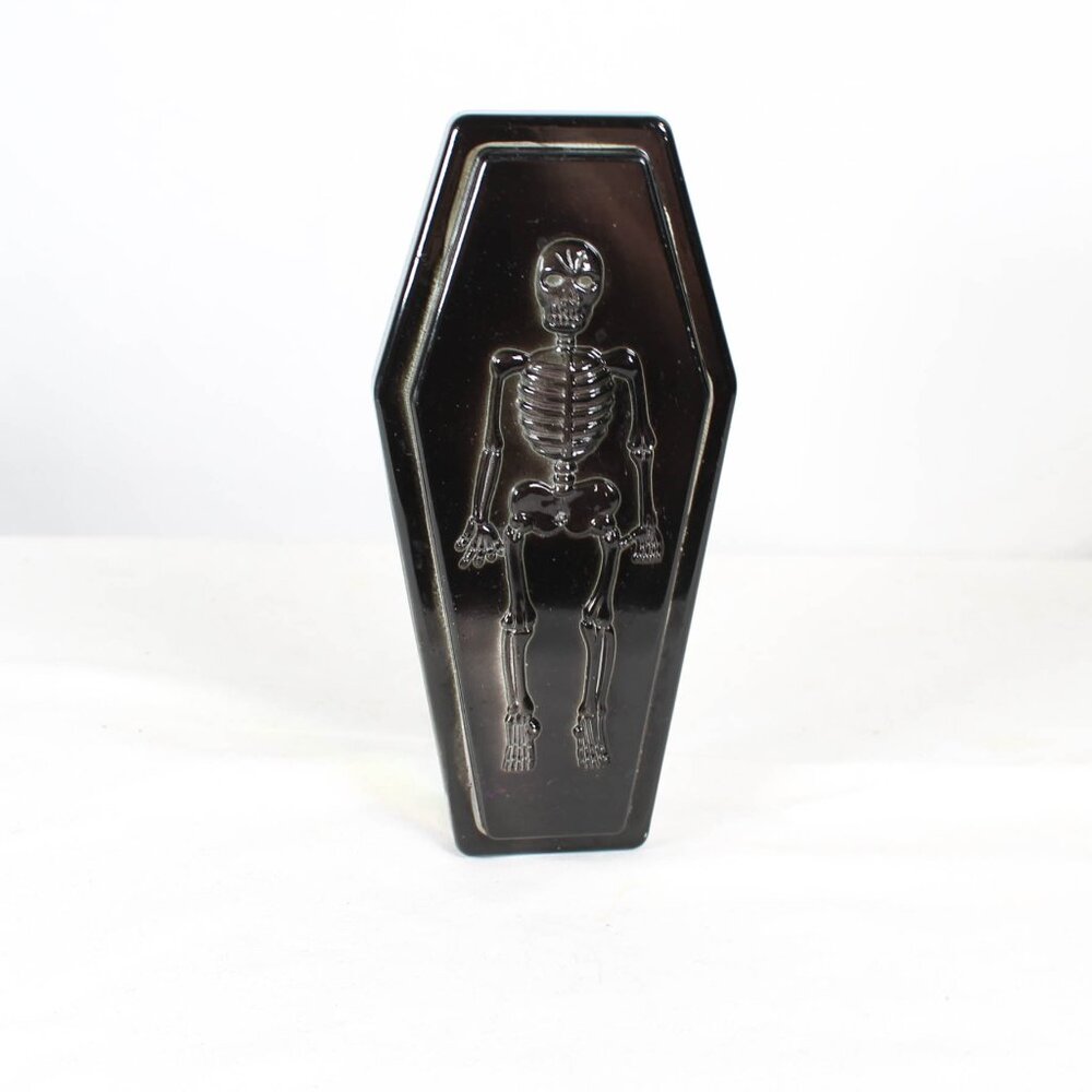 Gothic Iridescent Coffin Trinket Box – Skeleton Design, Black Lid, 7.5”